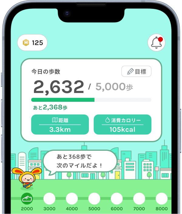 ワラウおでかけの歩数画面